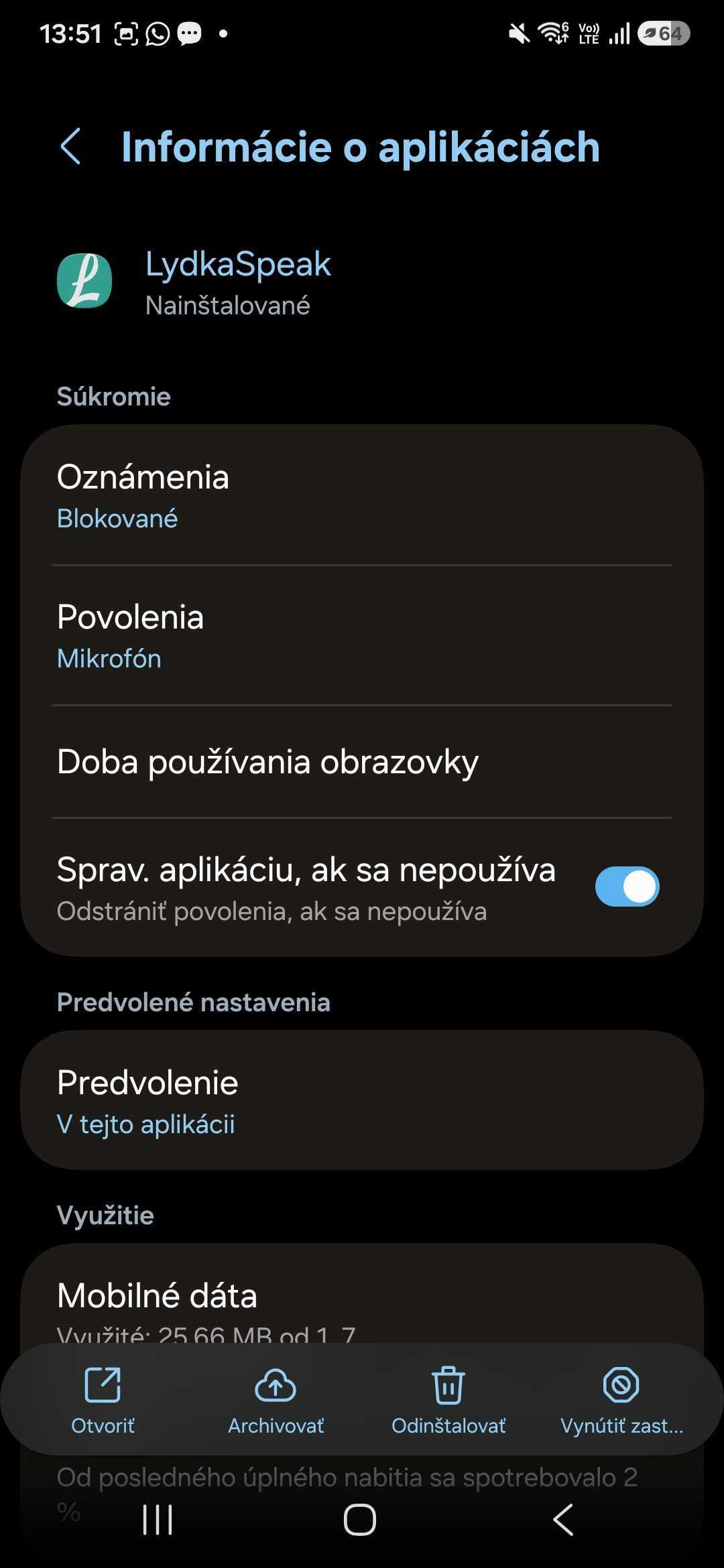 Android nastavenia — aplikácia LydkaSpeak