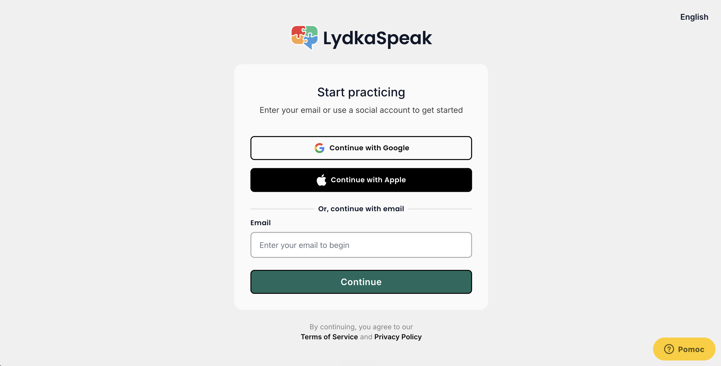 LydkaSpeak na webe — login (email)