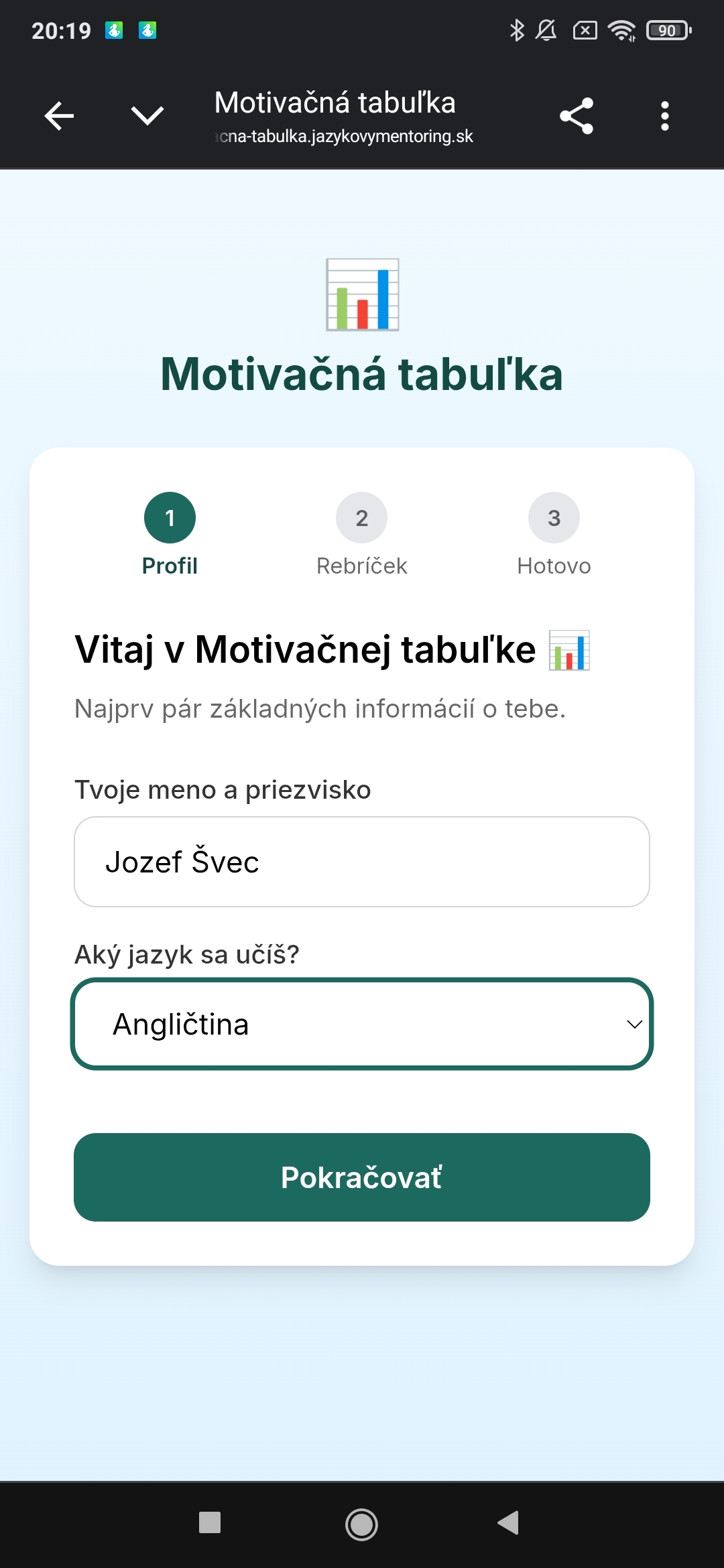 Krok 1 Profil na mobile