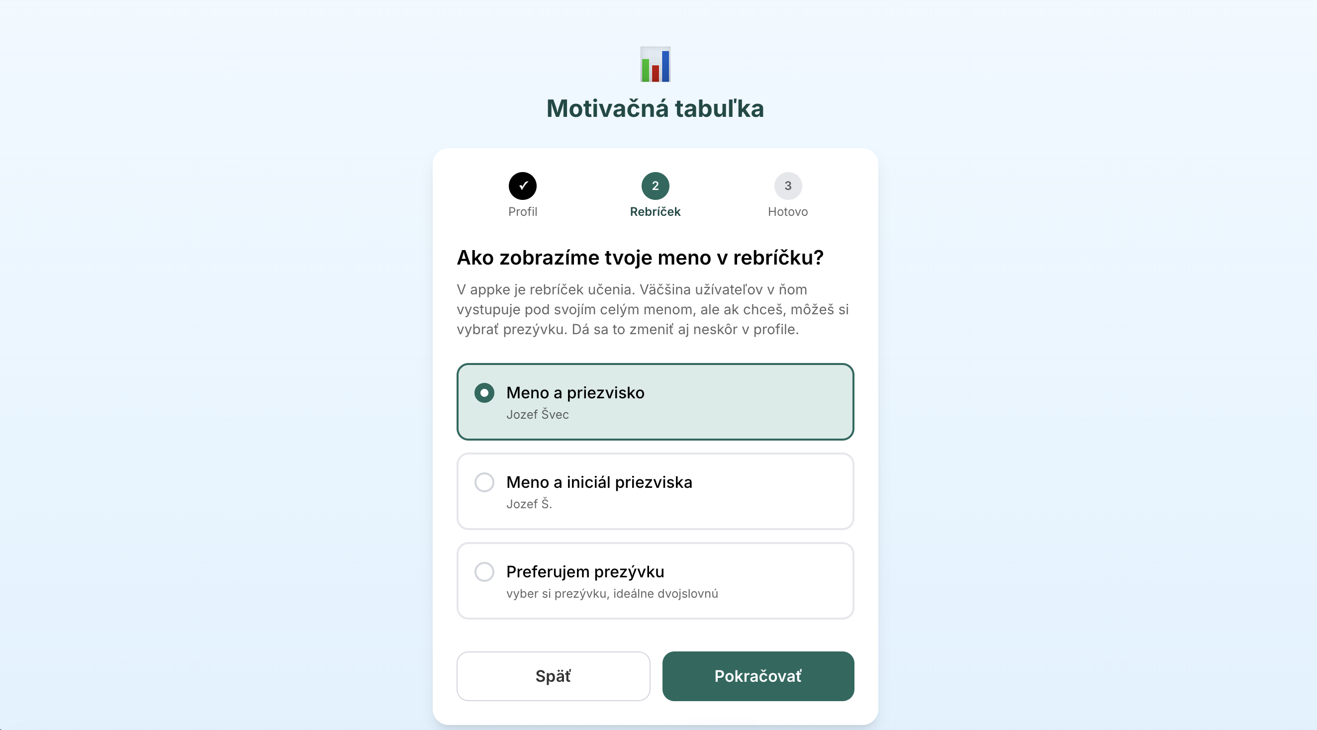 Krok 2 Rebríček na webe