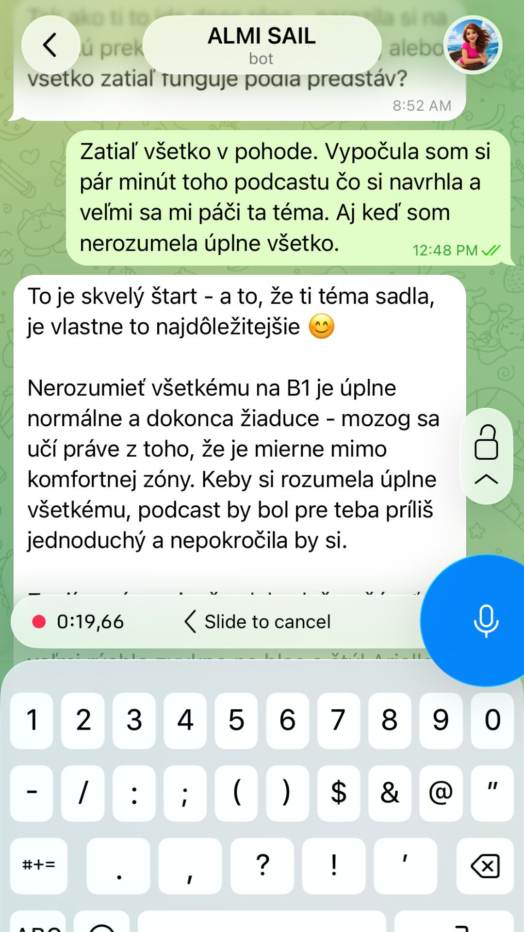 Počas nahrávania — držíš mikrofón, beží časovač