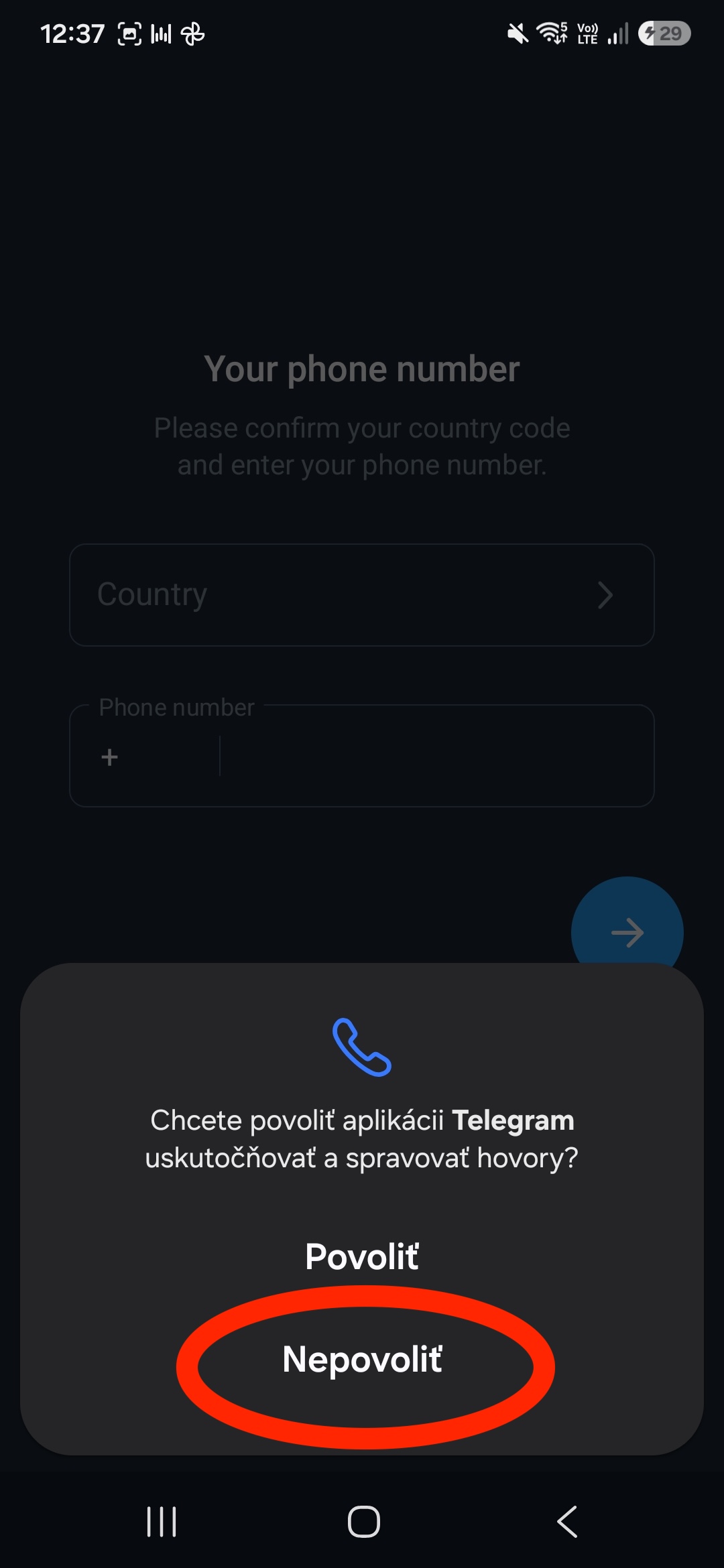 Povolenie telefónnych hovorov — Nepovoliť