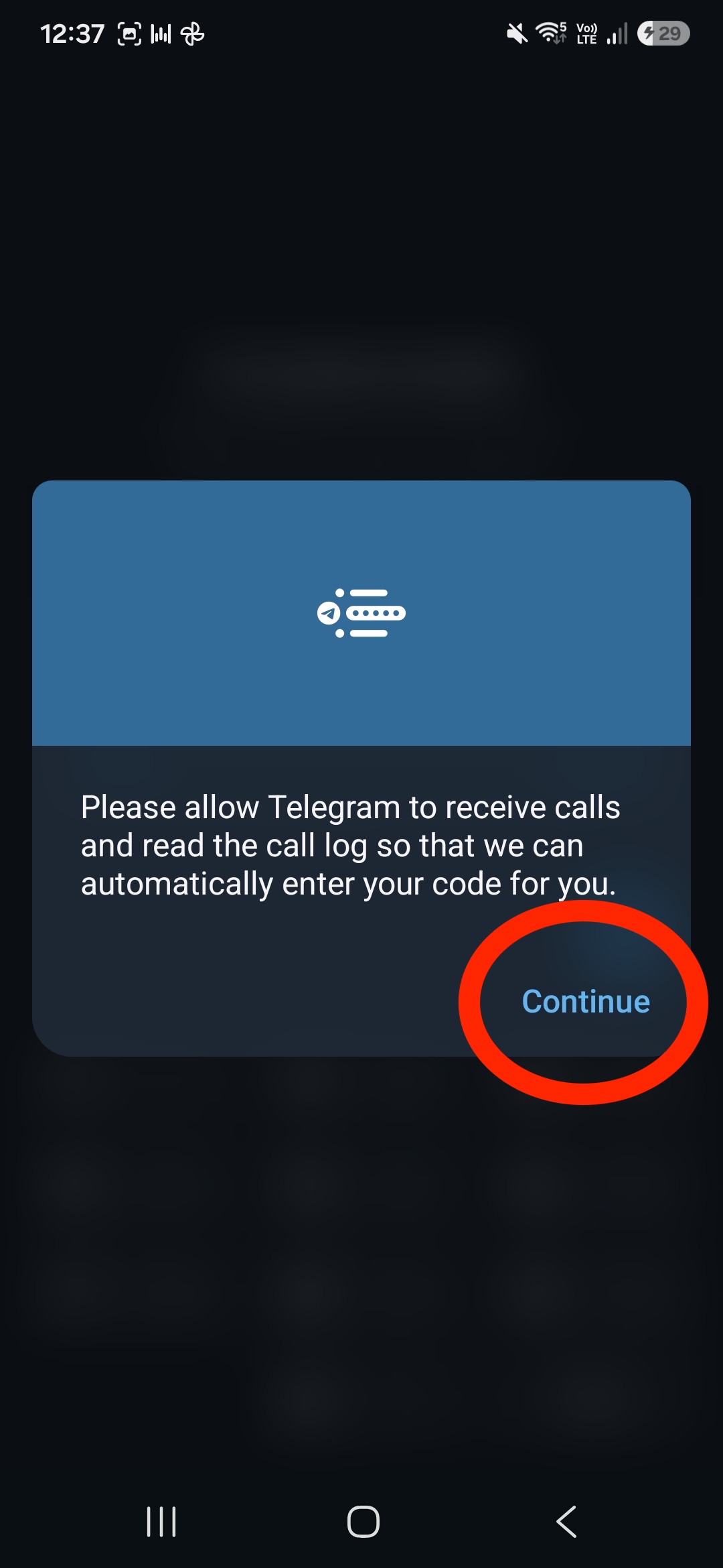 Please allow Telegram to receive calls — Continue